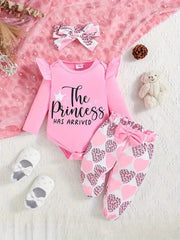 Children's Graphic Ruffled Top and Pants Set with Headband 