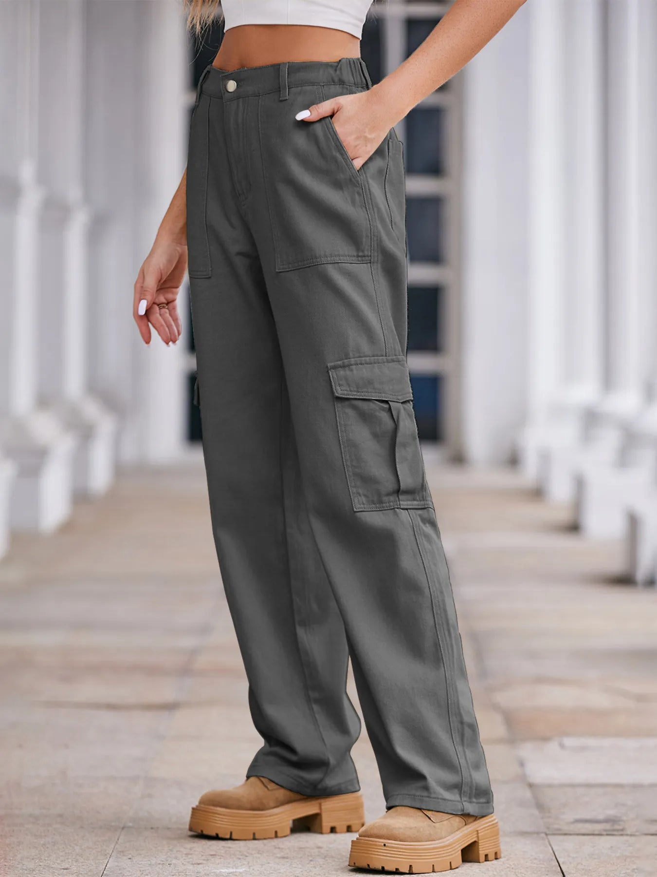 High-Waisted Cargo Jeans 