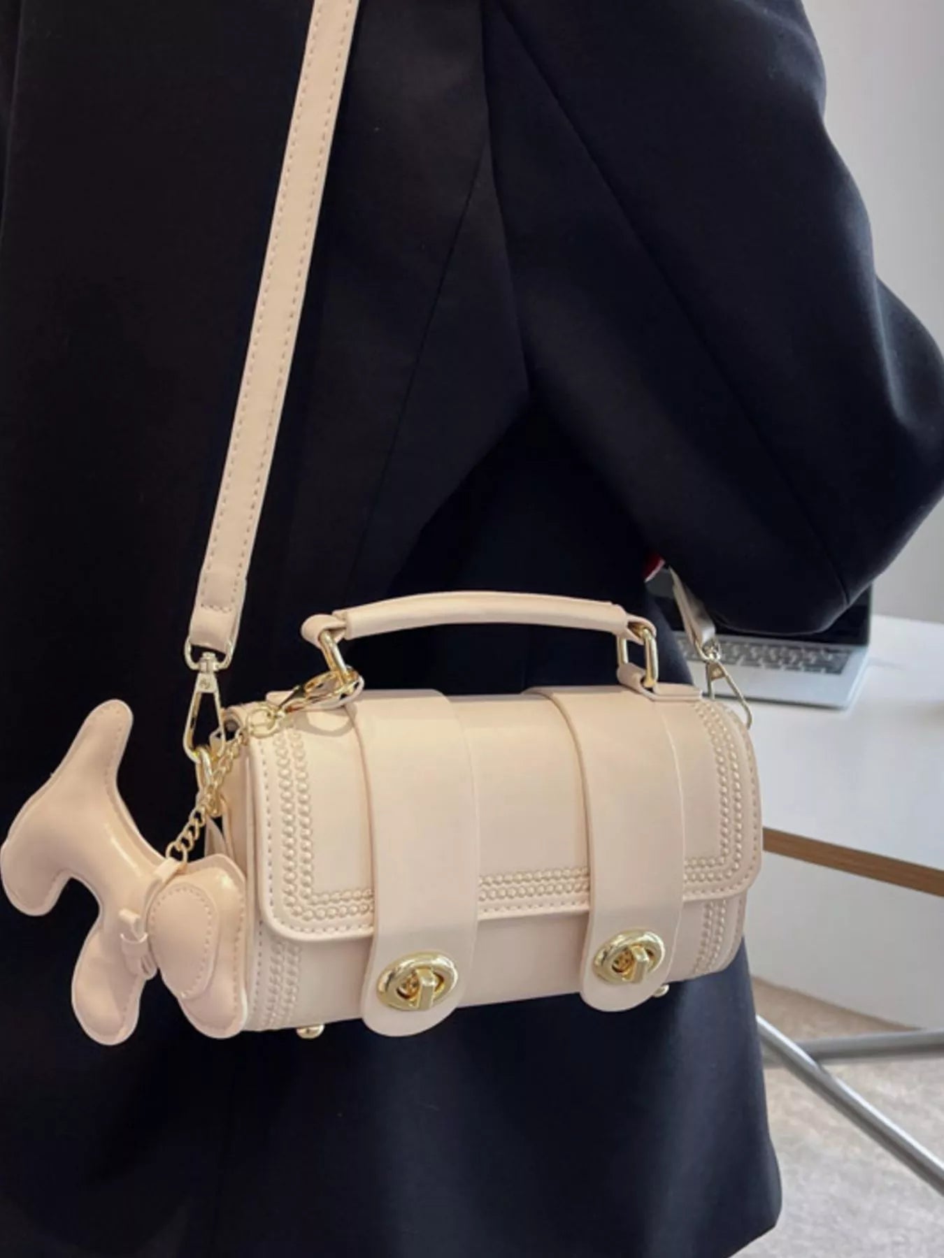 Leather Crossbody Bag with Charm 