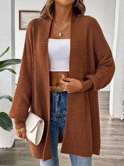 Open Front Ribbed Knit Cardigan 