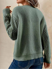Openwork V-Neck Long Sleeve Sweater 