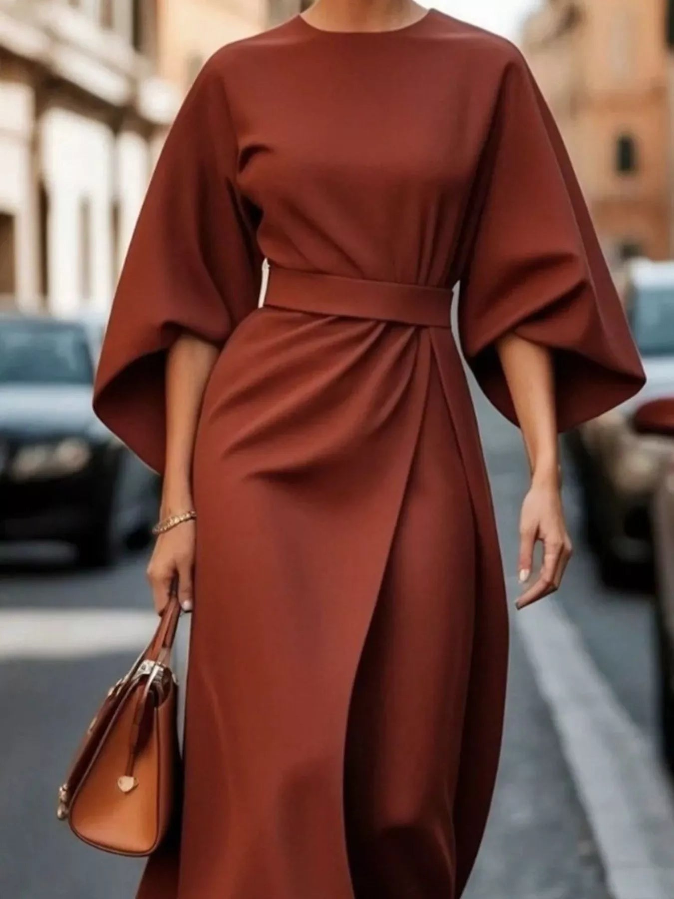 Round Neck 3/4 Sleeve Dress 