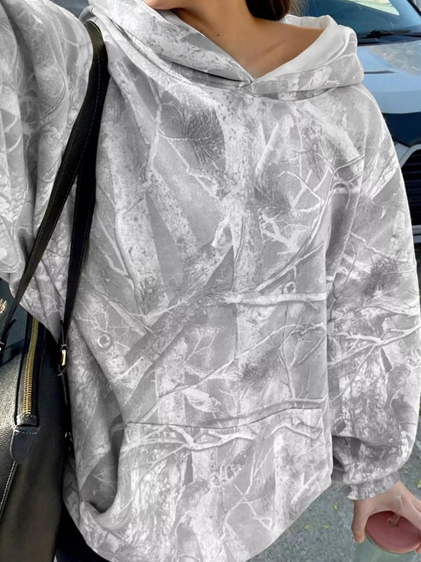Camouflage Woodland Print Oversized Sporty Hoodie 