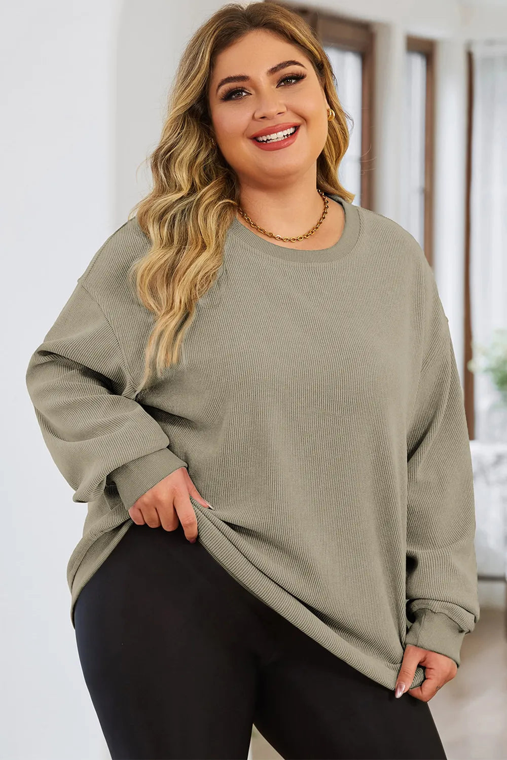 Plus Size Round Neck Dropped Shoulder Sweatshirt 