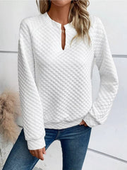 Textured Notched Raglan Sleeve Sweatshirt 