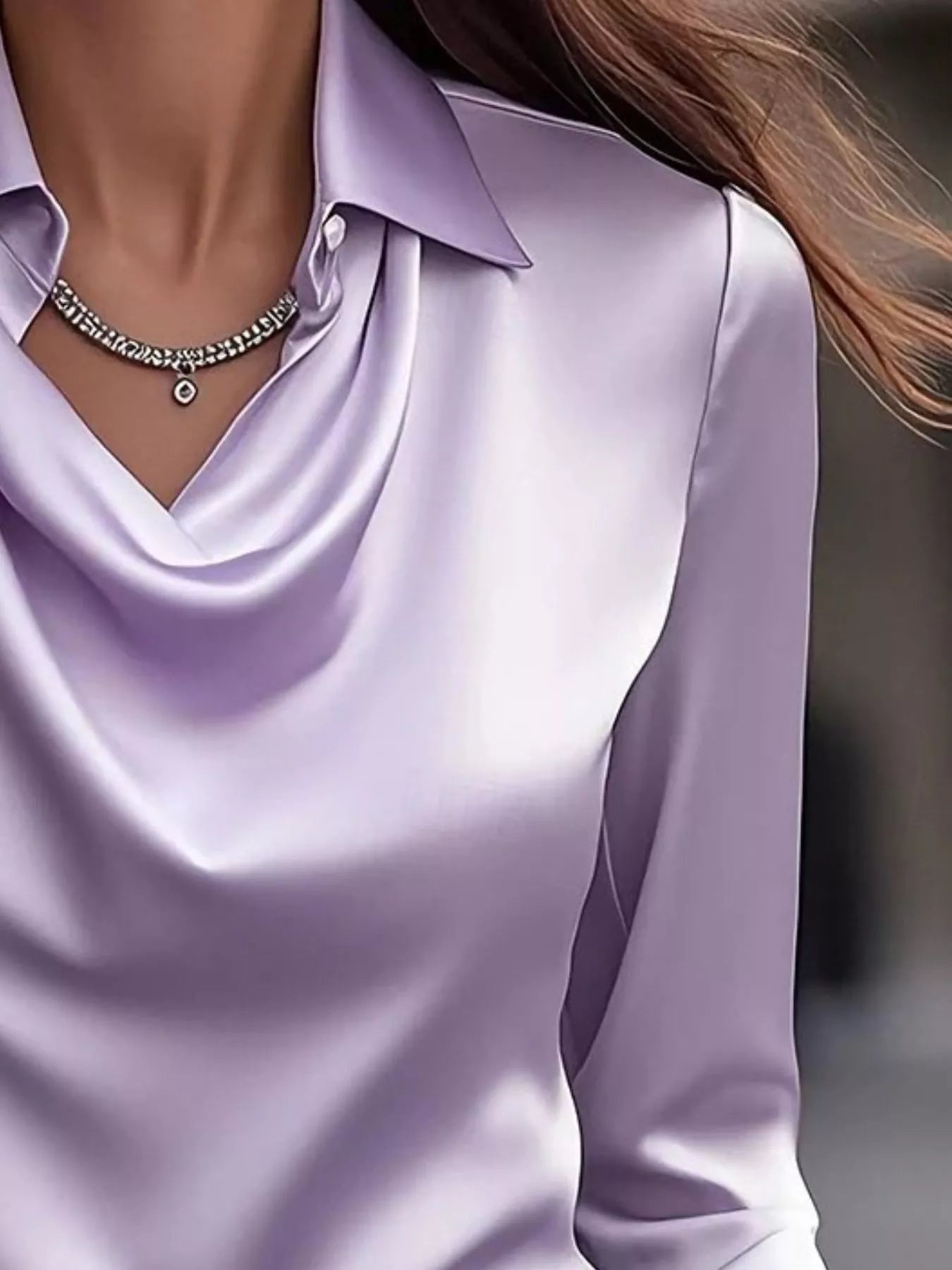 Ruched Long Sleeve Drape Collar Blouse 