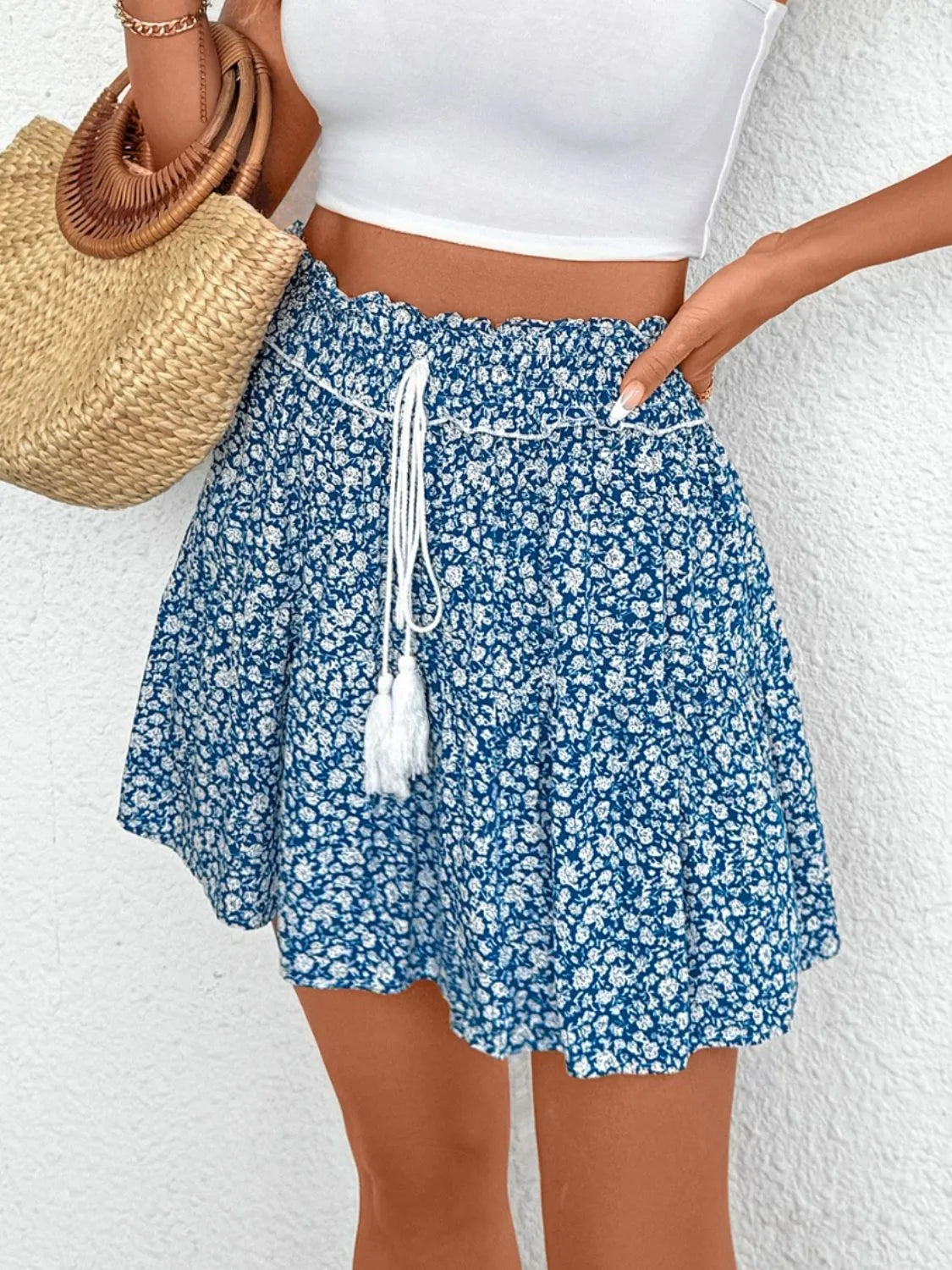 Tassel Floral Mini Skirt 