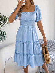 Square Neck Short Puff Sleeve Dress 