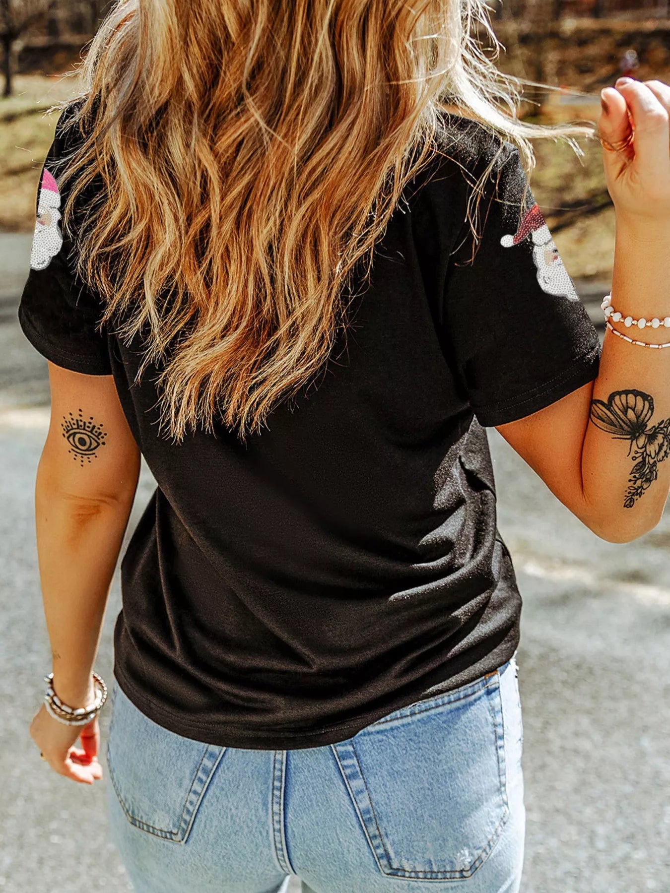 Christmas Santa Sequin Short Sleeve T Shirt 