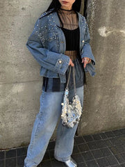 Studded Button Up Denim Jacket 