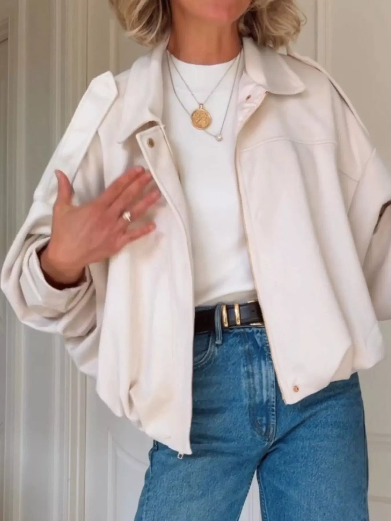 Zip Up Dropped Shoulder Suede Jacket 