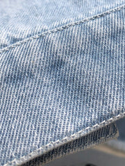 Raw Hem Collared Neck Long Sleeve Denim Jacket 