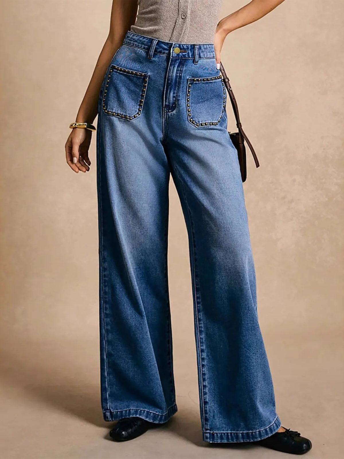 High-Waisted Wide-Leg Pocket Jeans 