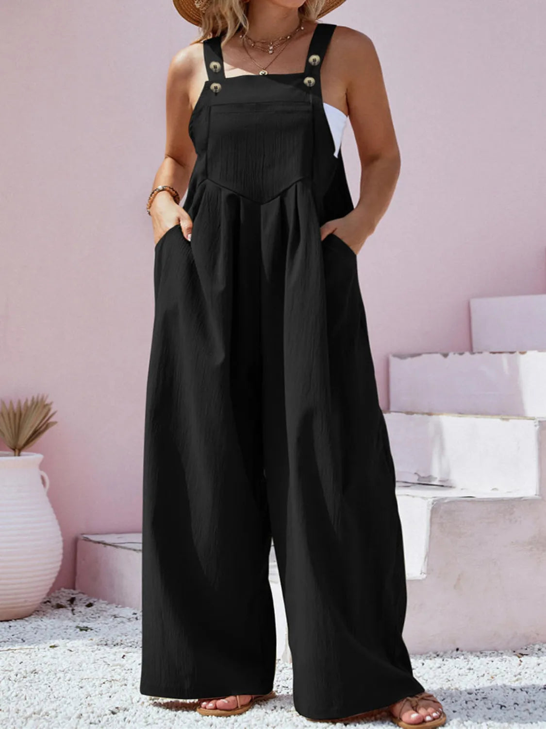 Plus Size Square Neck Wide Leg Overalls 