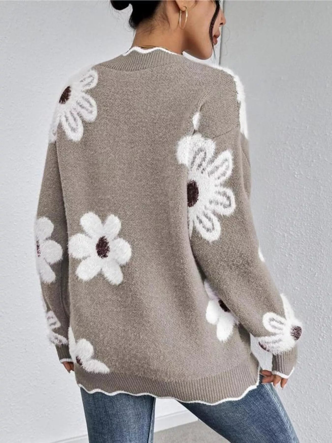 Floral V-Neck Long Sleeve Sweater 