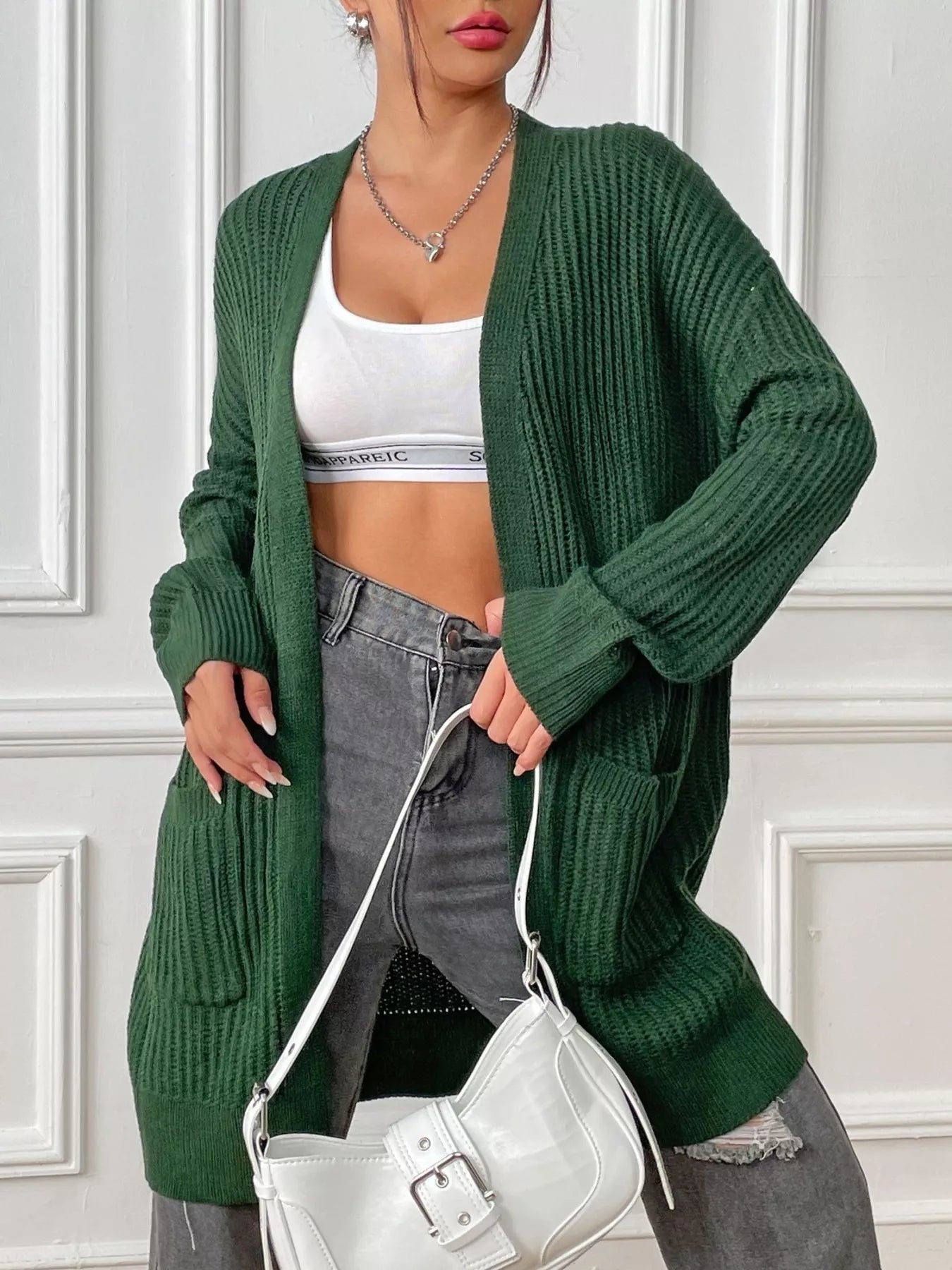 Open Front Drop Shoulder Cardigan 