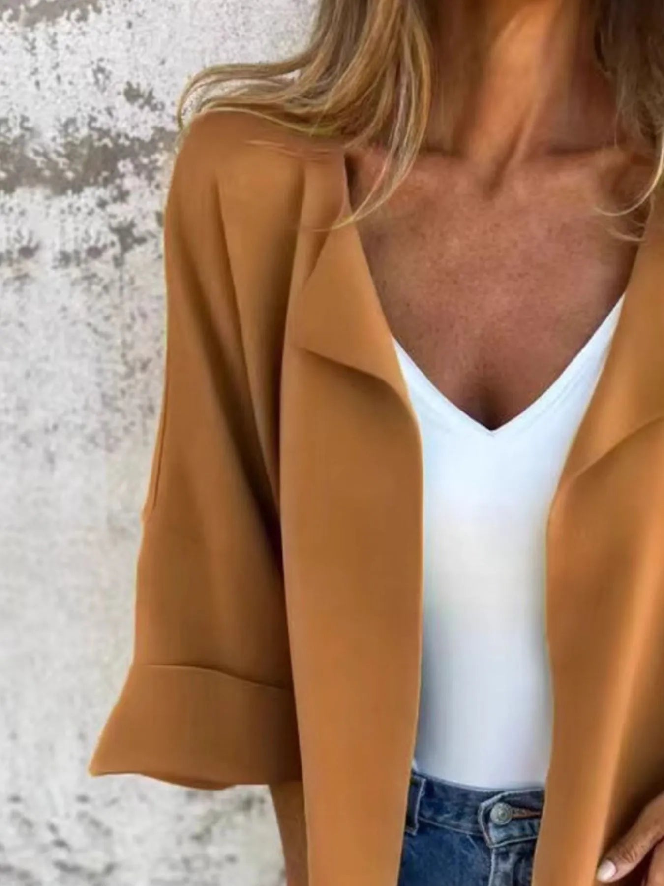 Full Size Open Front 3/4 Sleeve Cardigan Plus Size 