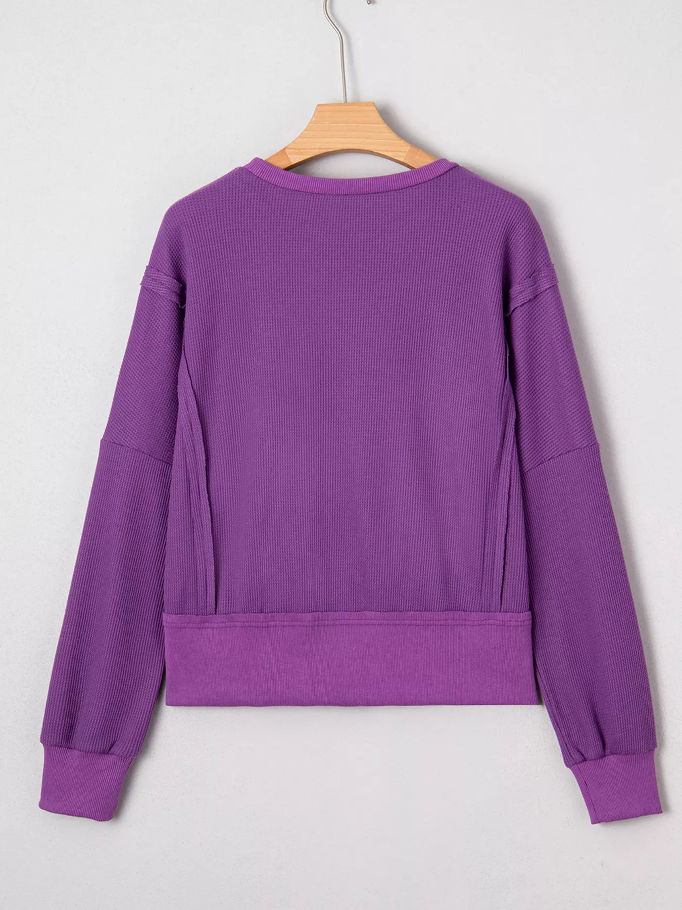 Solid Color Raw Seam Patchwork Ribbed Drop Shoulder Sweatshirt 