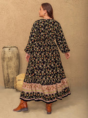 Plus Size Floral V-Neck Balloon Sleeve Dress 