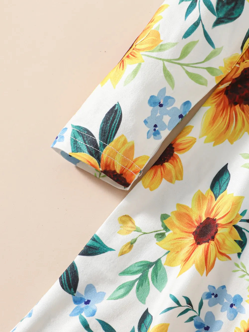 Kids Sunflower Print Round Neck Long Sleeve Dress 