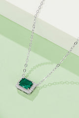 Lab-Grown Emerald Rectangle Pendant Necklace 