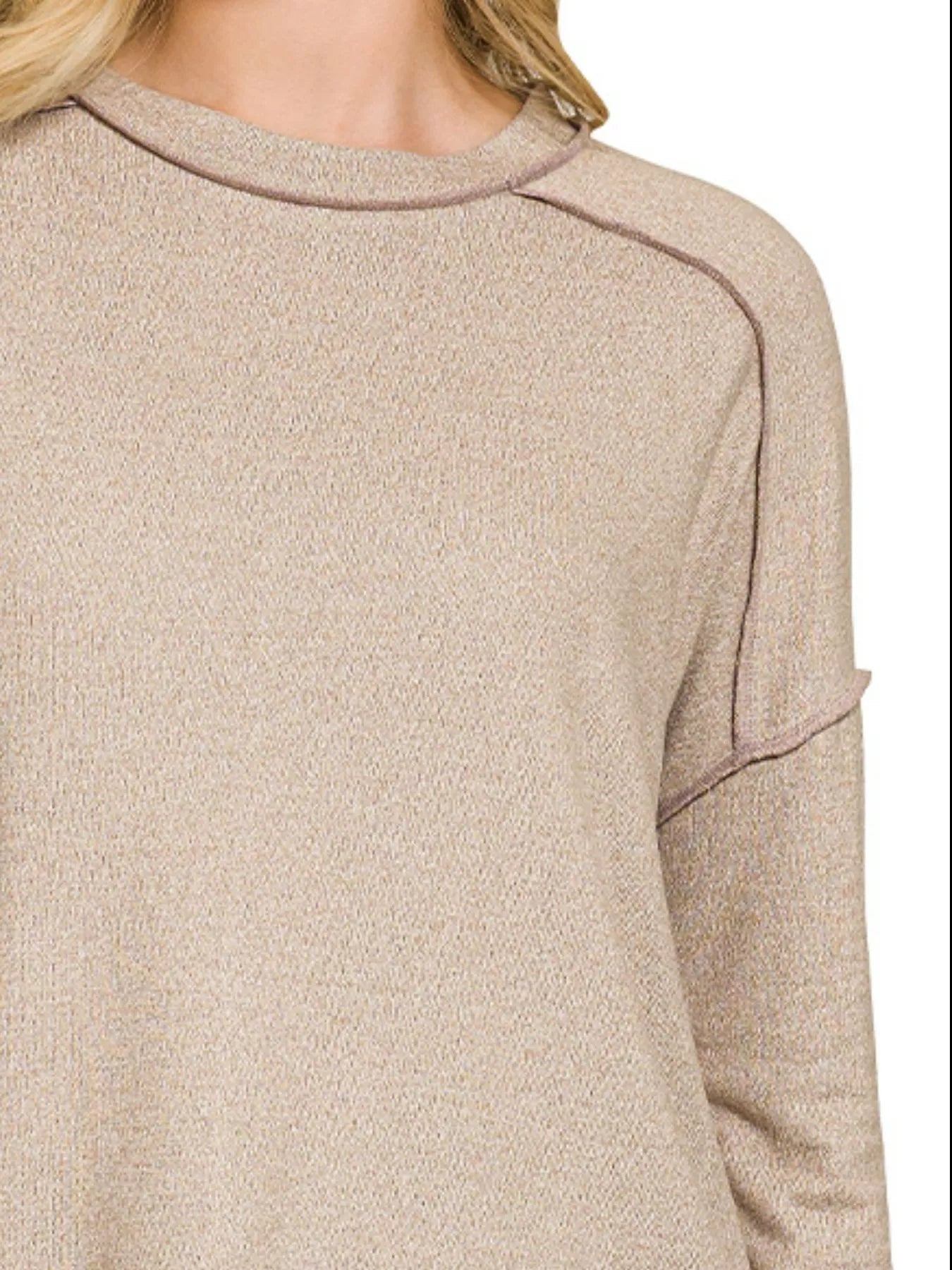 Zenana Full Size Melange Hacci Exposed Seam Hi-low Tee Plus Size 