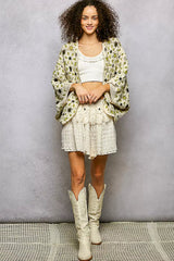 POL Open Front Floral Pattern Crochet Cardigan 