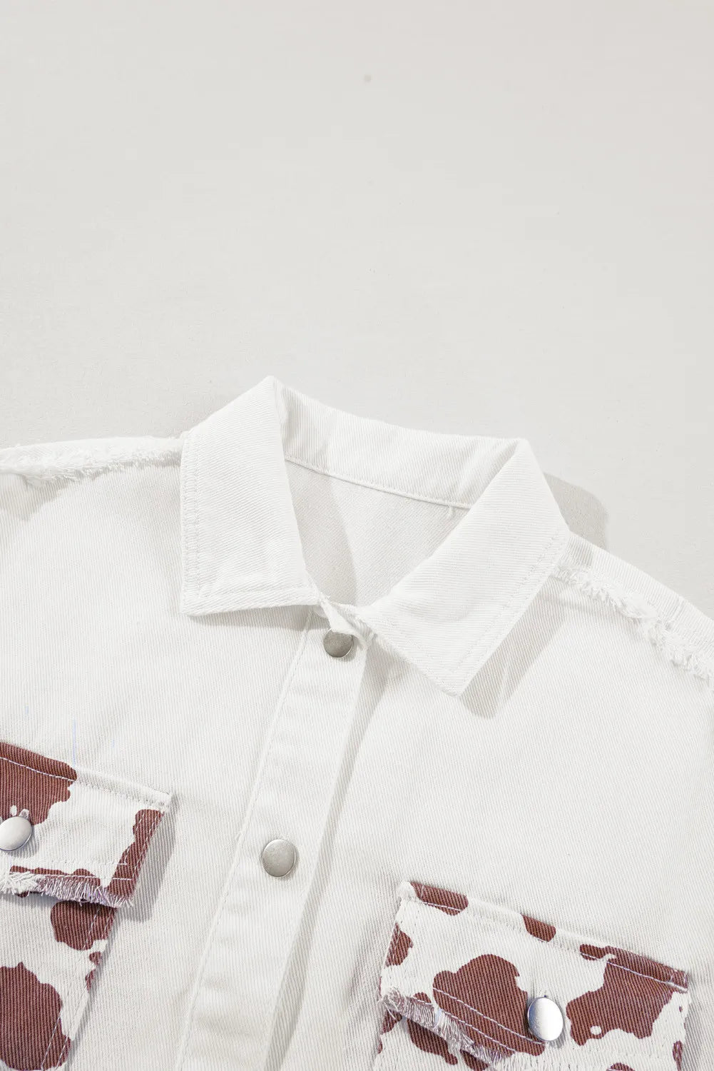Raw Hem Animal Print Long Sleeve Denim Jacket 