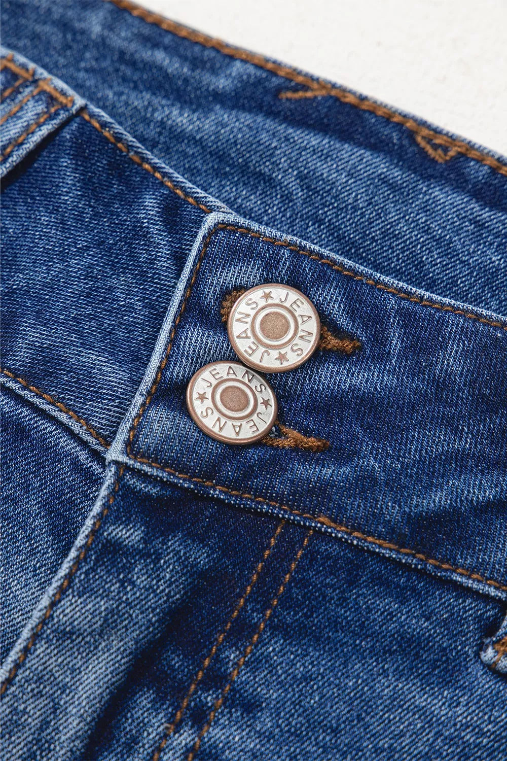 Double Button Zip Fly Straight Leg Jeans 
