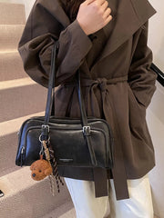 Vintage Style Leather Shoulder Bag with Charm 
