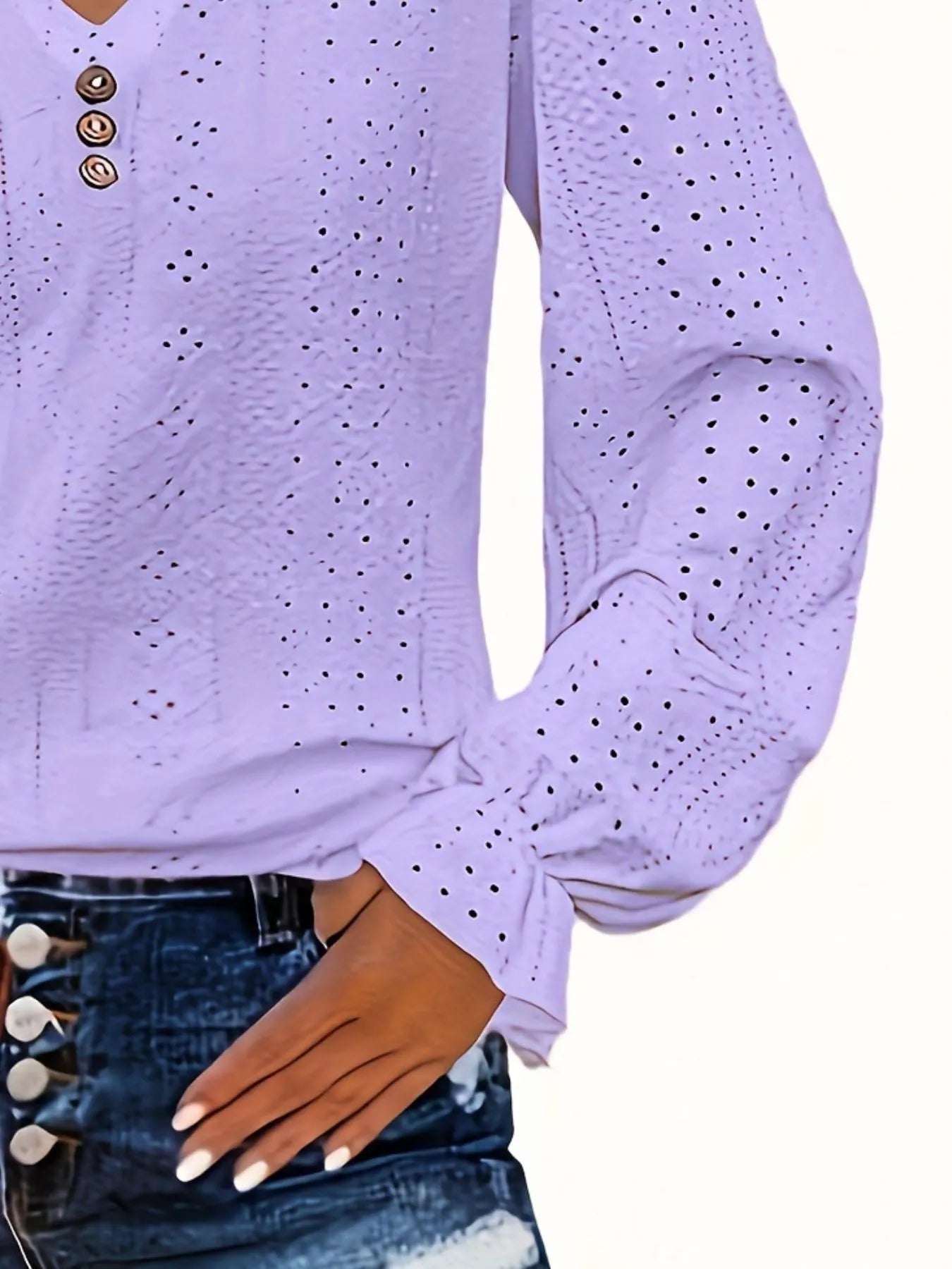 Plus Size Eyelet V-Neck Flounce Sleeve Blouse 
