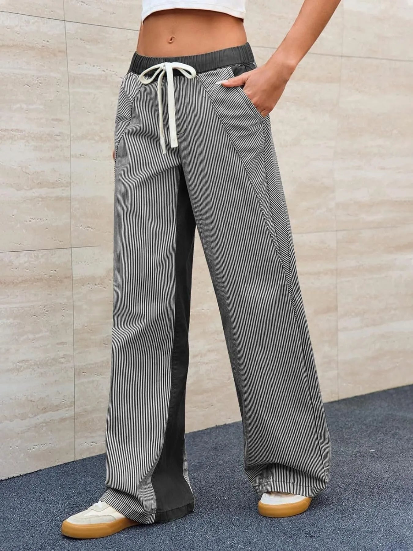 Striped Wide Leg Jeans 