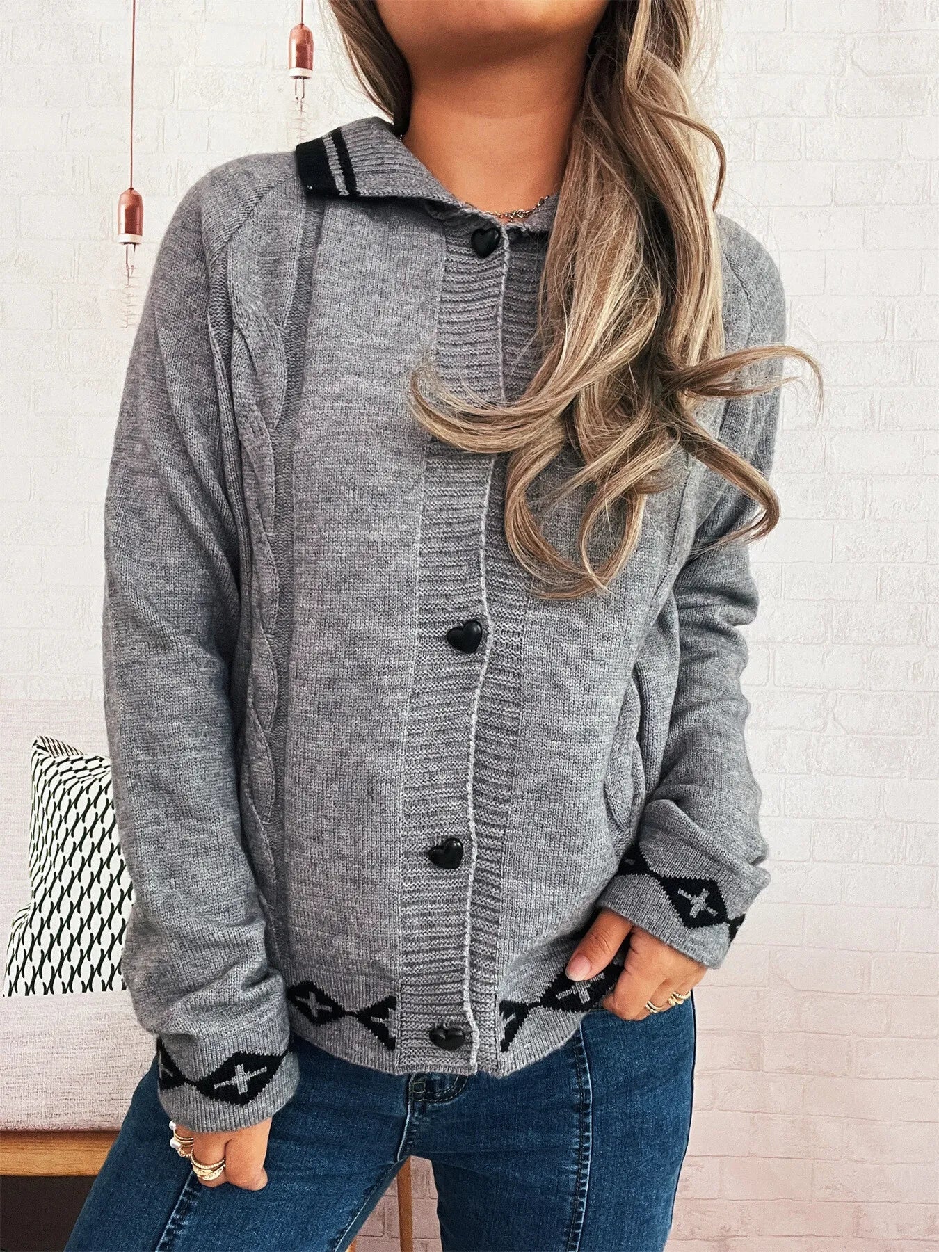 Heart Button Long Sleeve Cardigan 