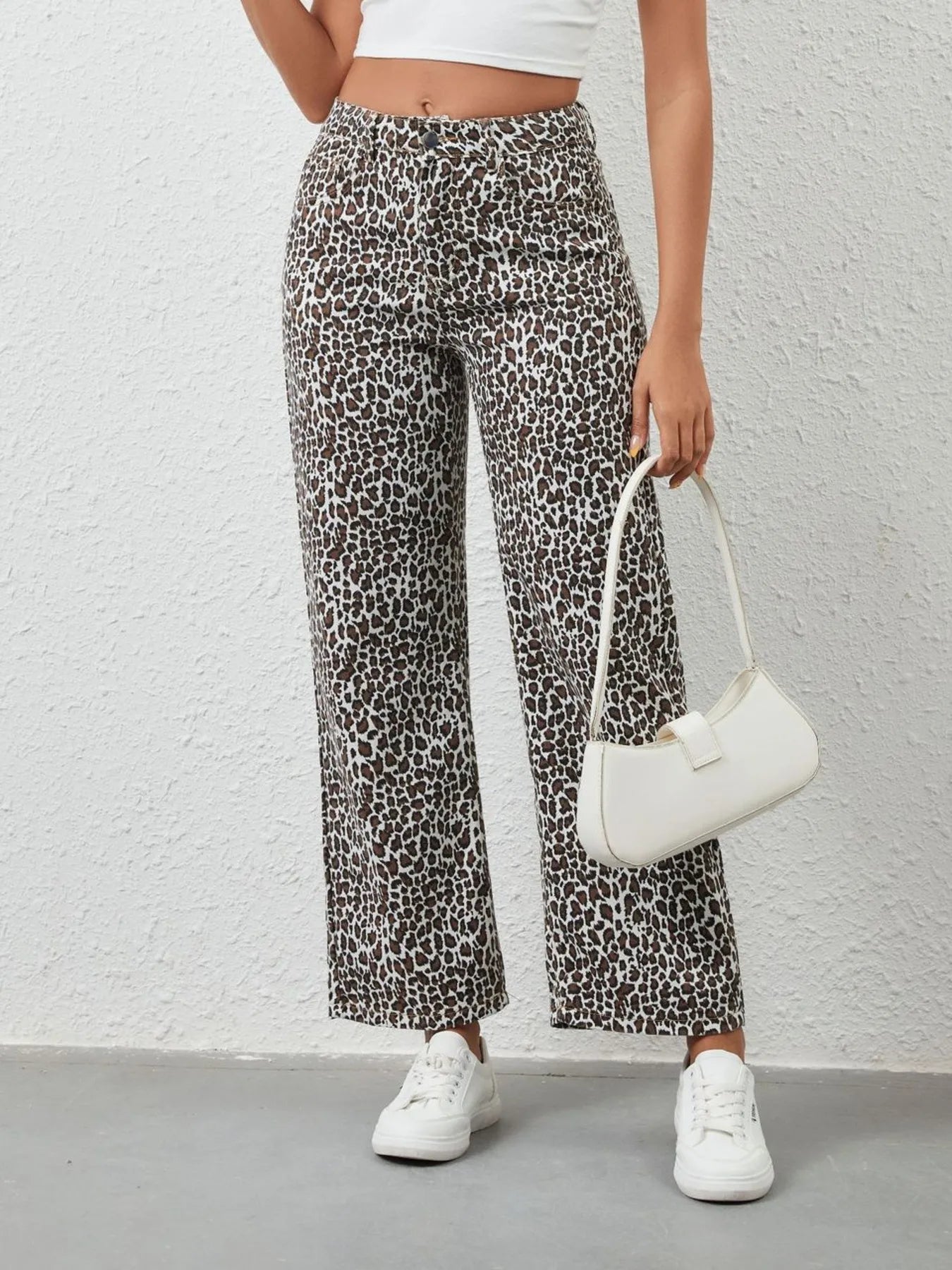 Leopard Print Wide Leg Jeans 