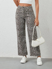 Leopard Print Wide Leg Jeans 