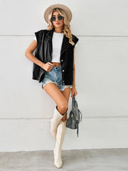 Pocketed Button Up Sleeveless Denim Jacket 
