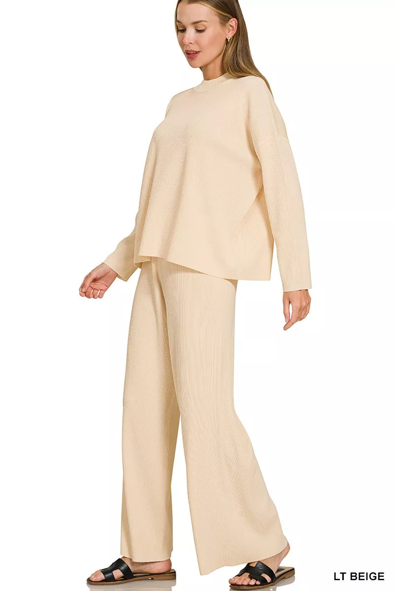 Zenana Viscose Sweater Top & Pants Set 