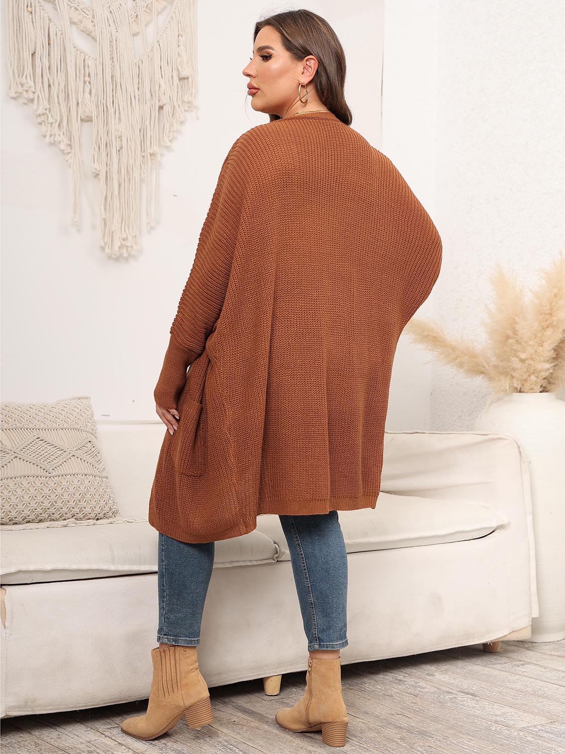 Plus Size Open Front Cardigan With Pockets 