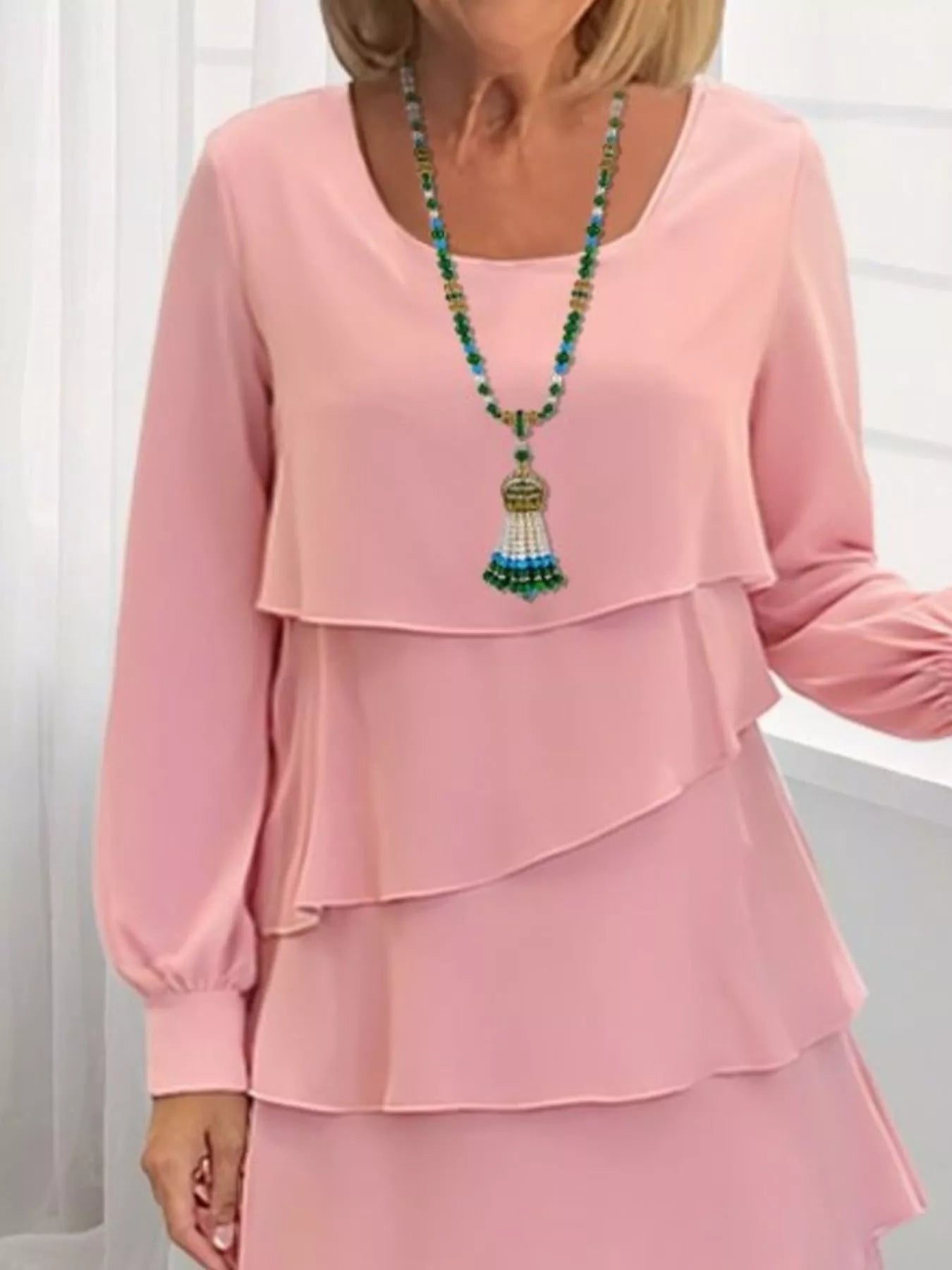 Full Size Layered Long Sleeve Mini Dress Plus Size 