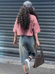 Plaid Button Up Cropped Shirt 