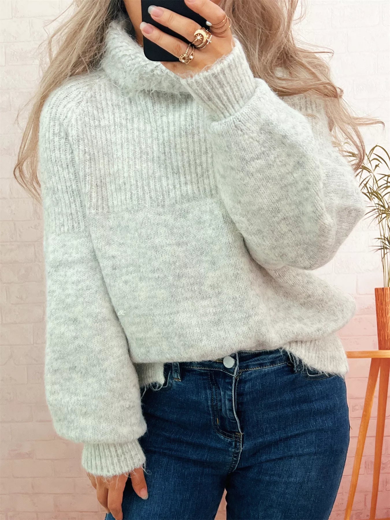 Ribbed Turtleneck Long Sleeve Sweater 
