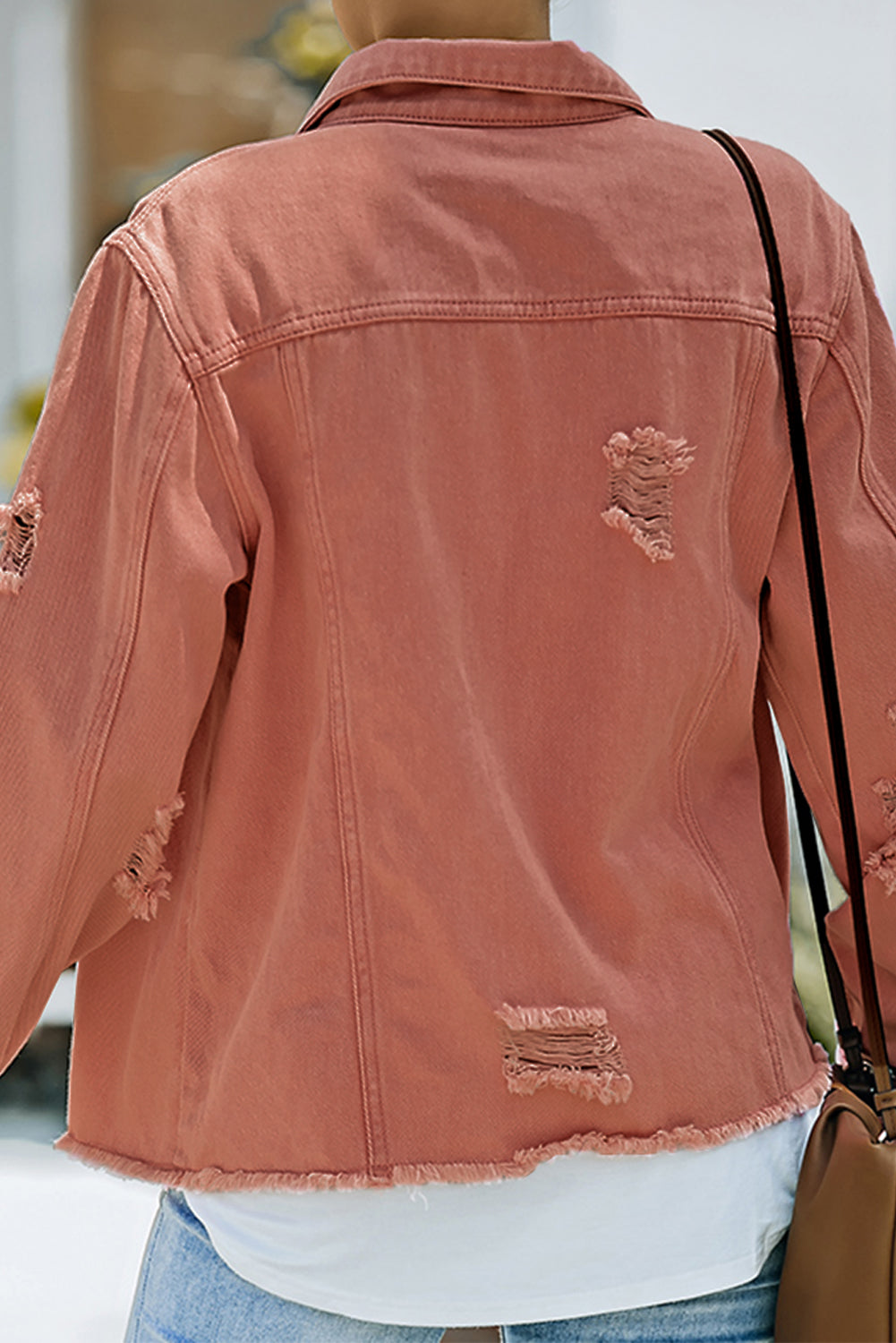 Distressed Raw Hem Denim Jacket 