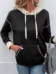Color Block Hoodie with Drawstring and Kangaroo Pocket 