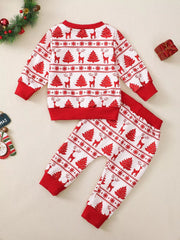 Children's Christmas Reindeer & Tree Print Top and Pants Set 