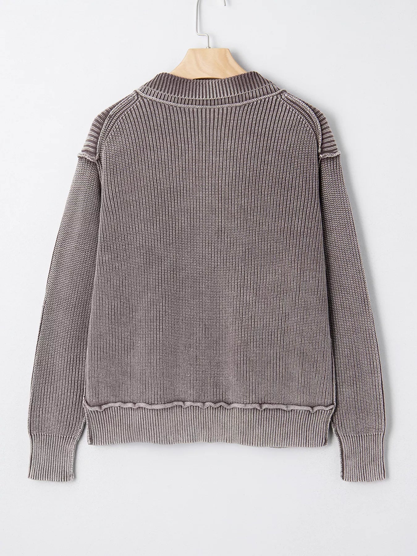 Mineral Wash Exposed Seam Patchwork Knit Open Sweater Cardigan 