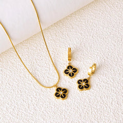 Four-Leaf Clover Pendant Necklace and Earrings Jewelry Set 