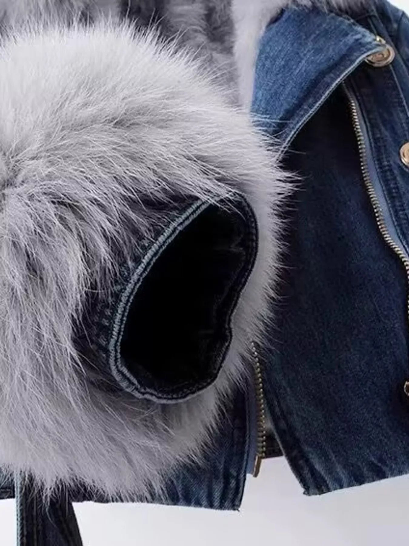 Full Size Faux Fur Collar Denim Jacket Plus Size 