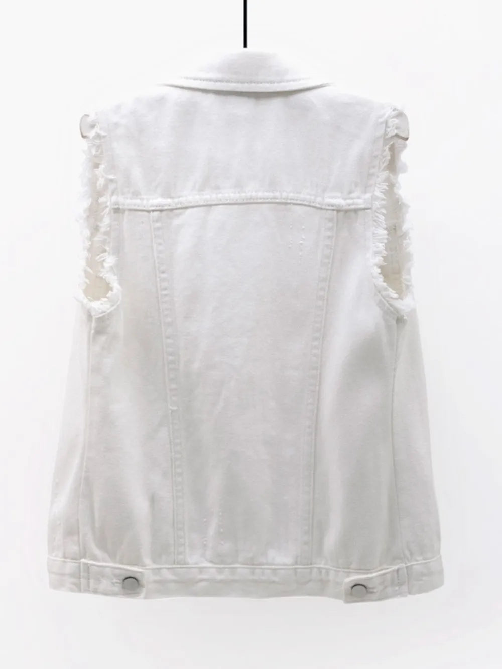 Full Size Button Down Raw Hem Sleeveless Denim Jacket Plus Size 