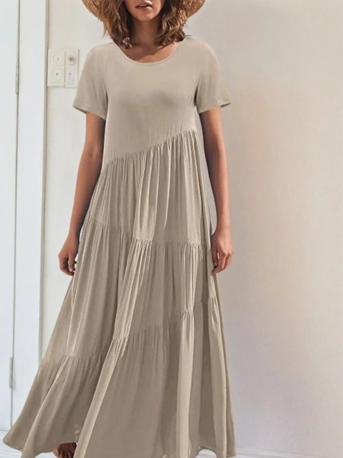 Round Neck Tiered Ruffle Maxi Dress 