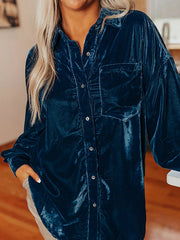 Velvet Button-Down Long Sleeve Shirt 